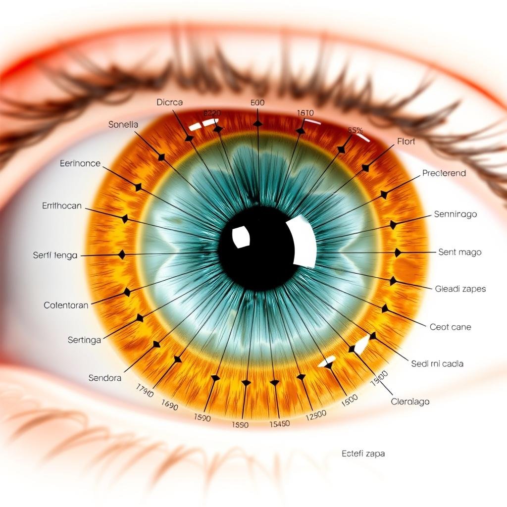 Mapa detallado del iris izquierdo en iridología Mapa detallado del iris izquierdo en iridología