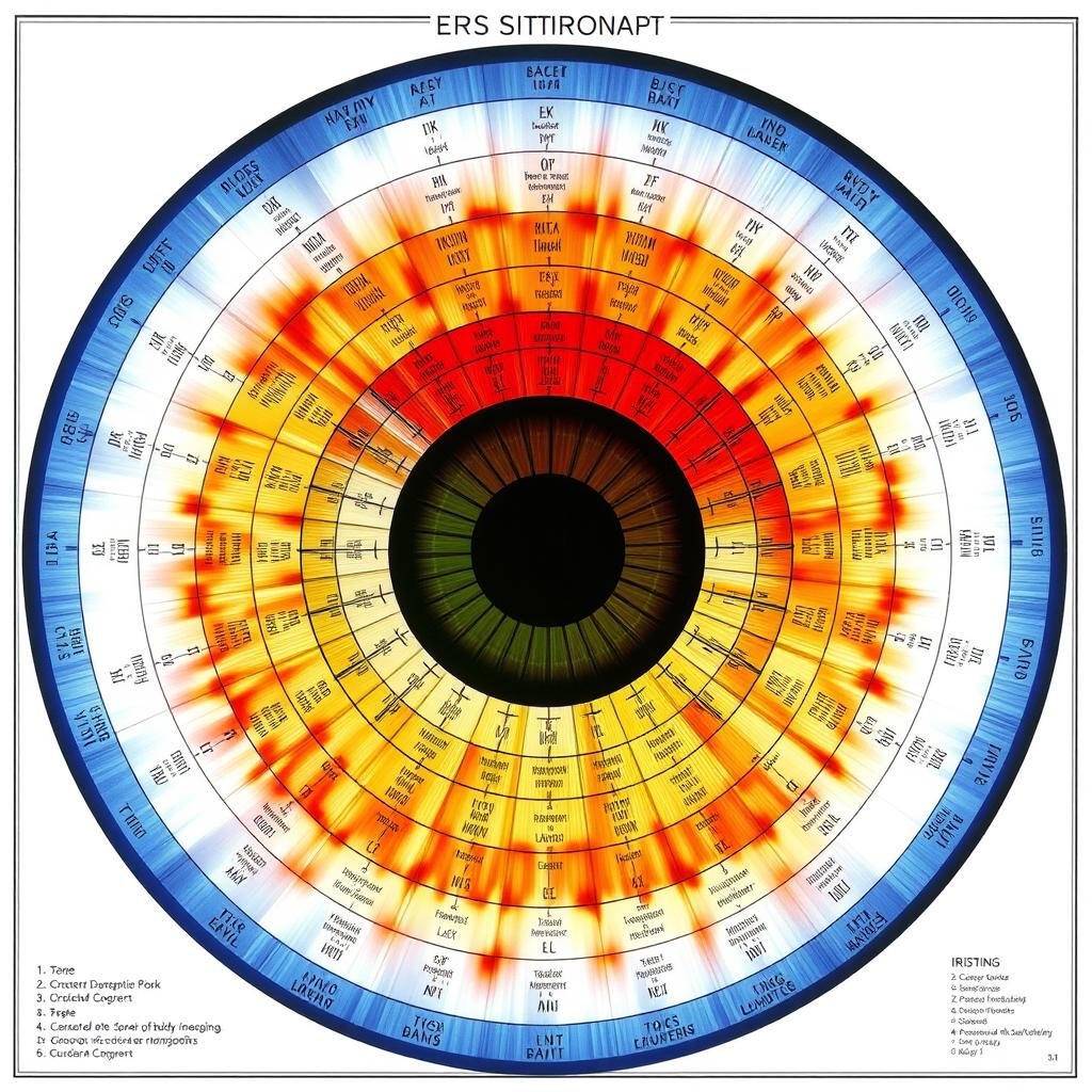 Mapa detallado del iris utilizado por iriólogos para diagnóstico