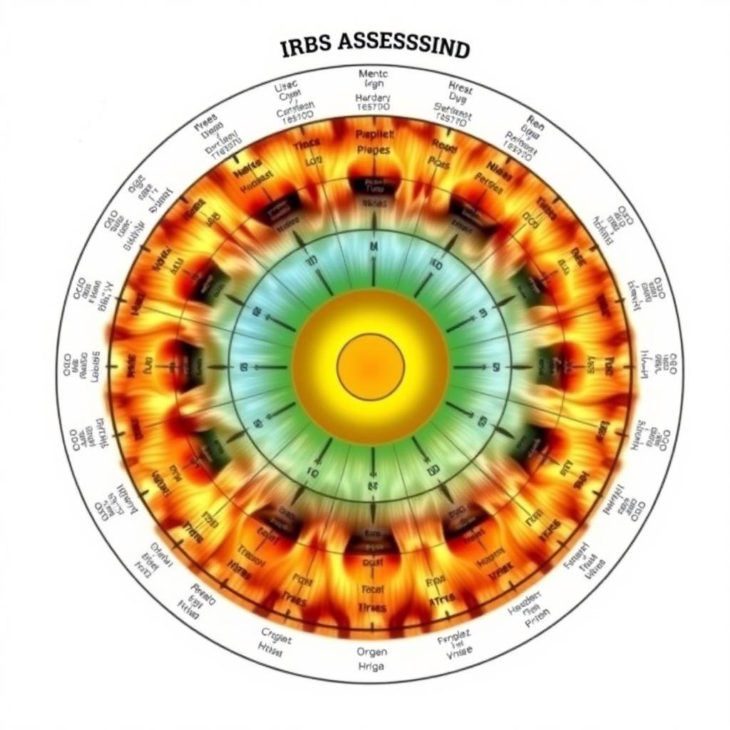 Mapa iridológico detallado mostrando las diferentes zonas del iris y su correspondencia con órganos del cuerpo