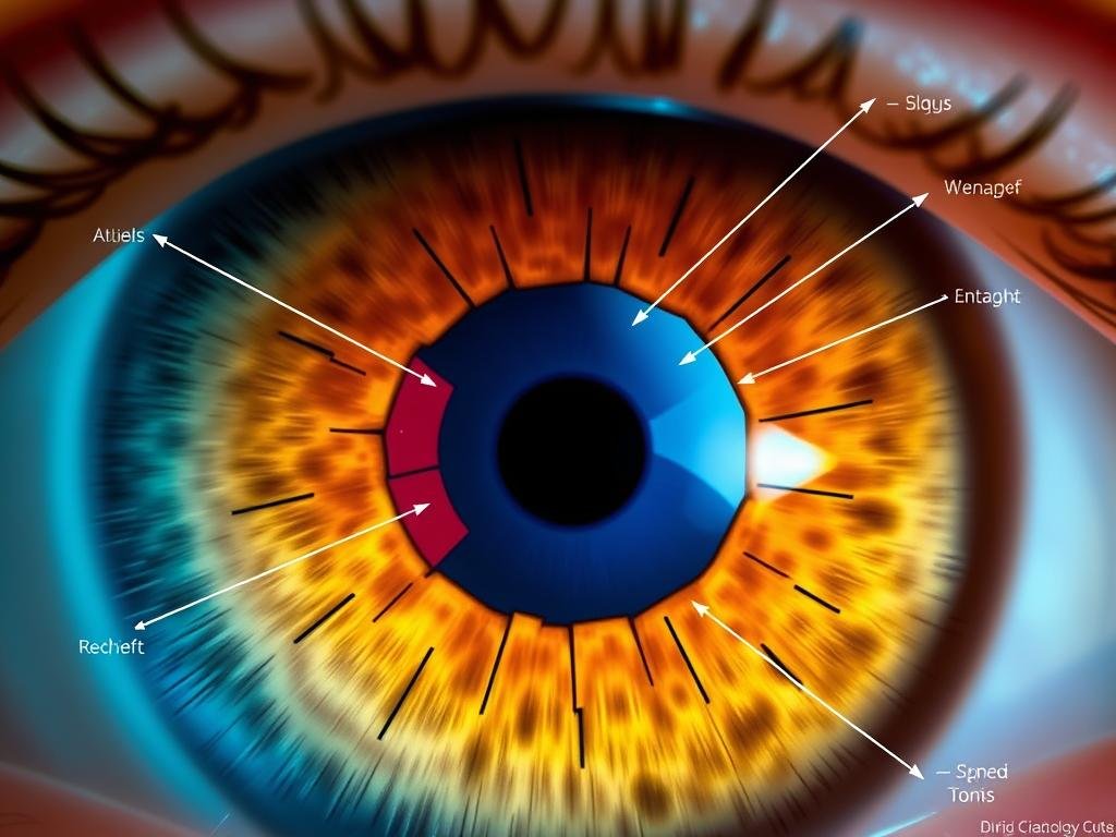 Mapa iridológico mostrando las diferentes zonas del iris para lectura del iris