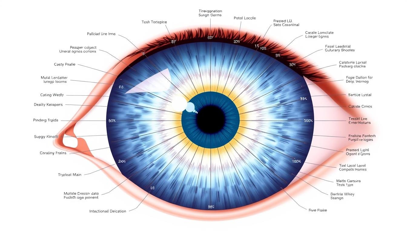 Mapa iridológico mostrando las diferentes zonas del iris relacionadas con órganos del cuerpo