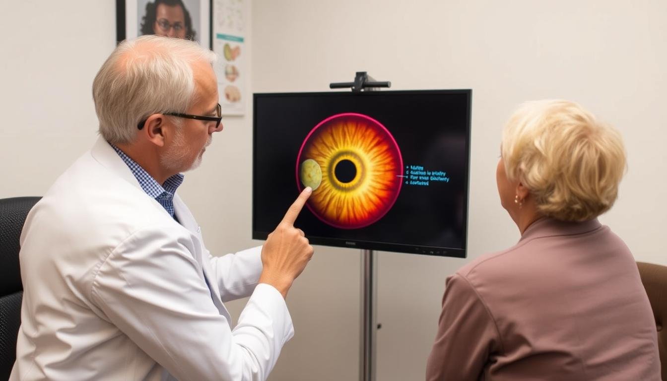 Persona consultando con un especialista en Iridología mapa sobre su salud digestiva