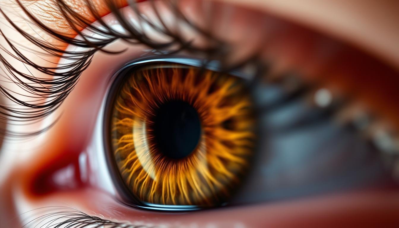 Primer plano de un ojo humano mostrando detalles del iris para lectura iridológica