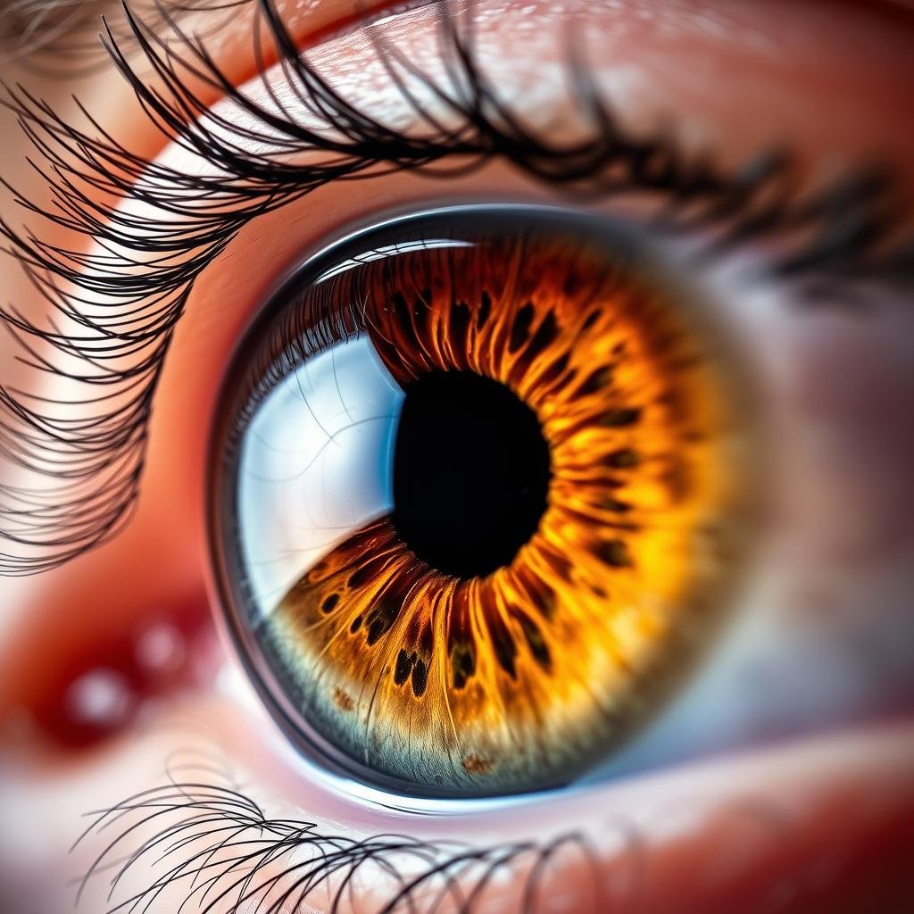 Primer plano de un ojo humano mostrando los detalles del iris que examina la iridología