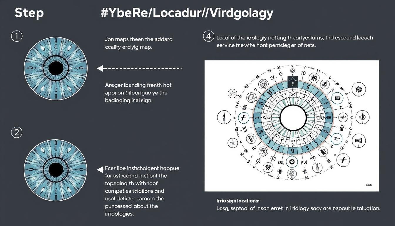 Proceso paso a paso de análisis iridológico utilizando un mapa de iridología Proceso paso a paso de análisis iridológico utilizando un mapa de iridología