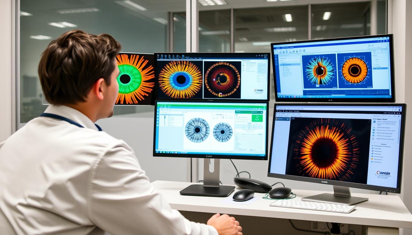 Profesional de la salud evaluando diferentes opciones de software de iridología
