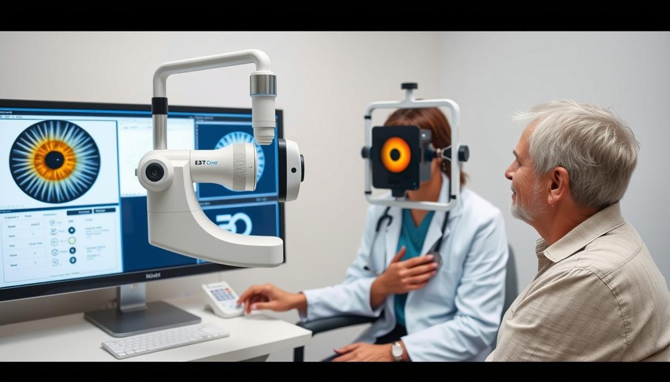 Profesional de la salud utilizando una Cámara de Iridología en consulta Profesional de la salud utilizando una Cámara de Iridología en consulta