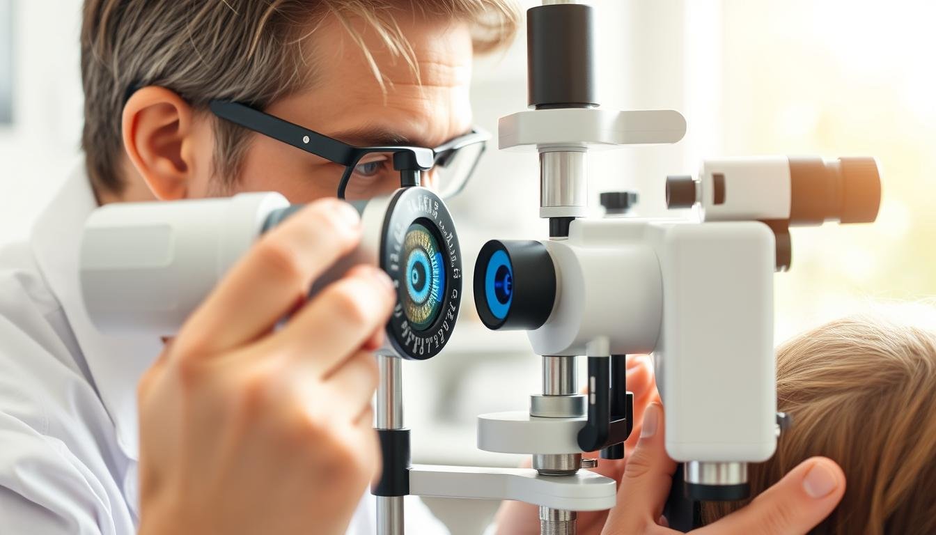 Profesional de medicina natural realizando un análisis preciso con lupa de iridología de alta calidad
