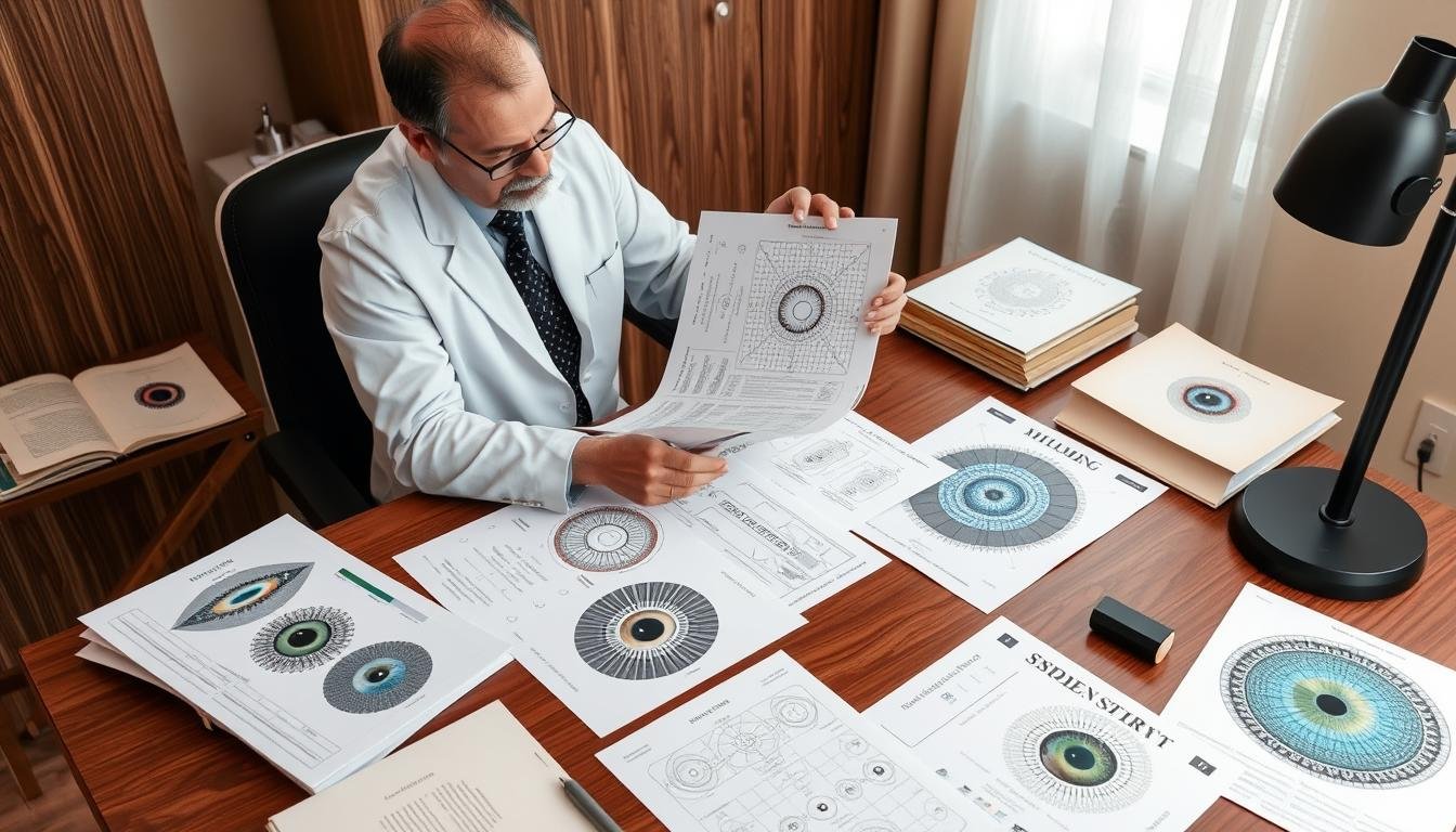 Profesional seleccionando entre diferentes mapas de iridología