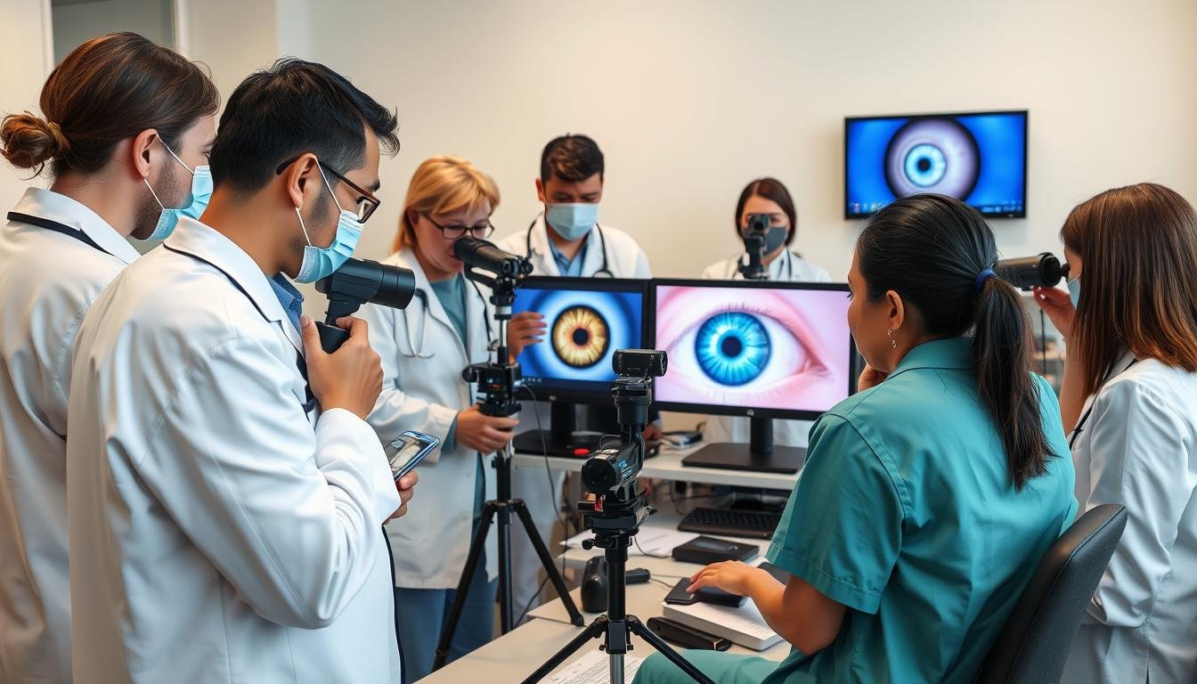 Profesionales de la salud utilizando Cámaras de Iridología en un seminario