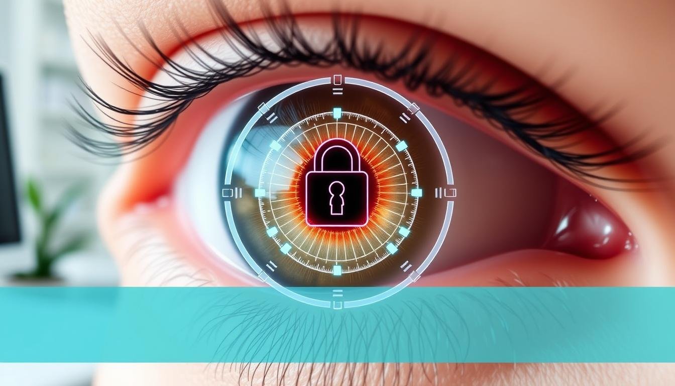 Representación conceptual de privacidad de datos y consideraciones éticas en iridología digital