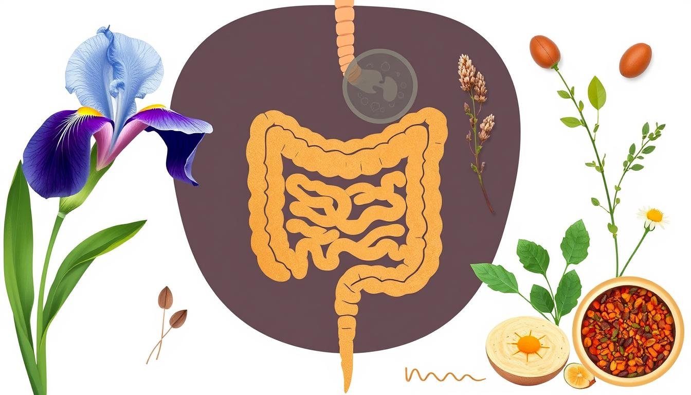 Representación de un enfoque holístico de la salud intestinal que incluye la iridología