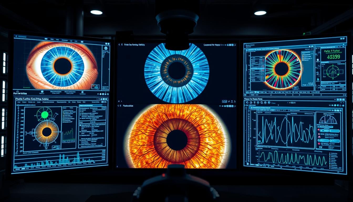 Software de IA analizando imágenes de iris capturadas con Cámara de Iridología