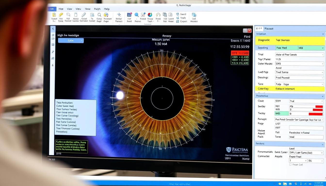 Software de análisis de iridología mostrando resultados detallados