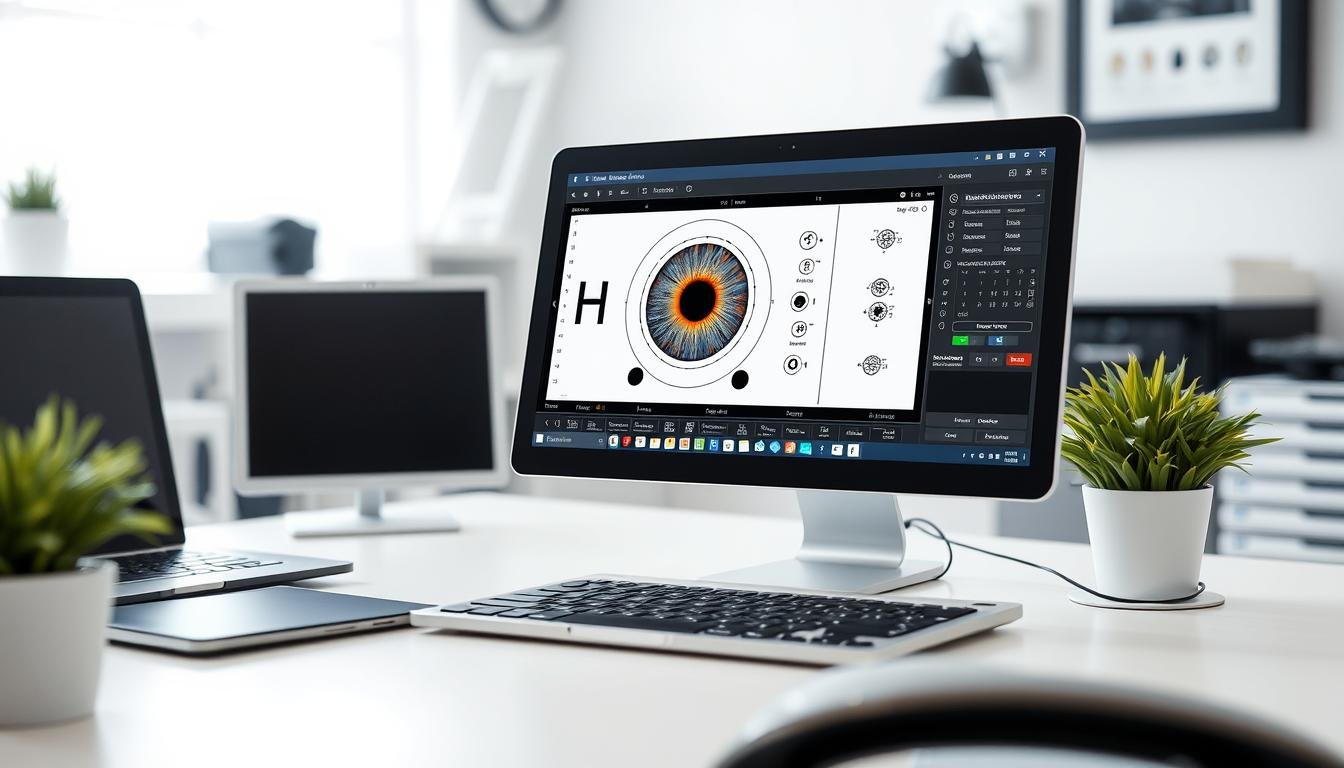 Software de iridologia ejecutándose en un Mac con análisis de iris