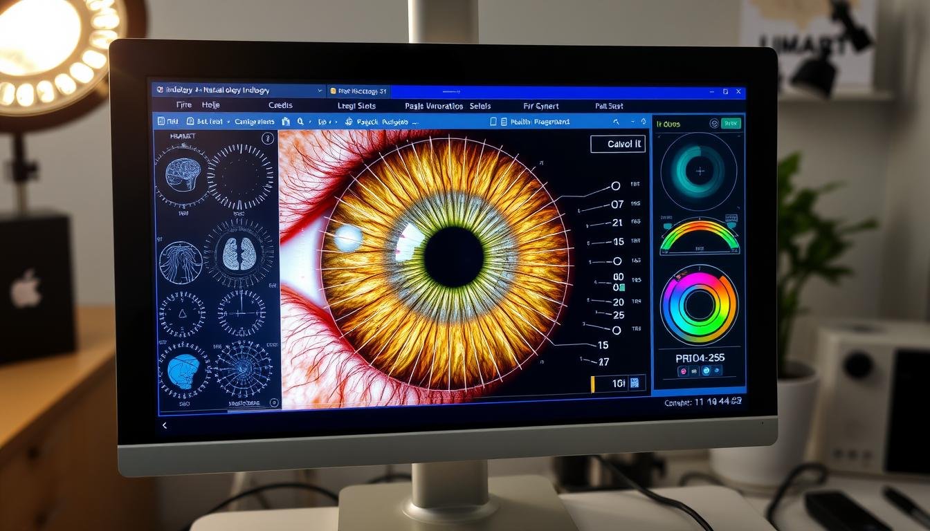 Software de iridología moderno analizando patrones del iris