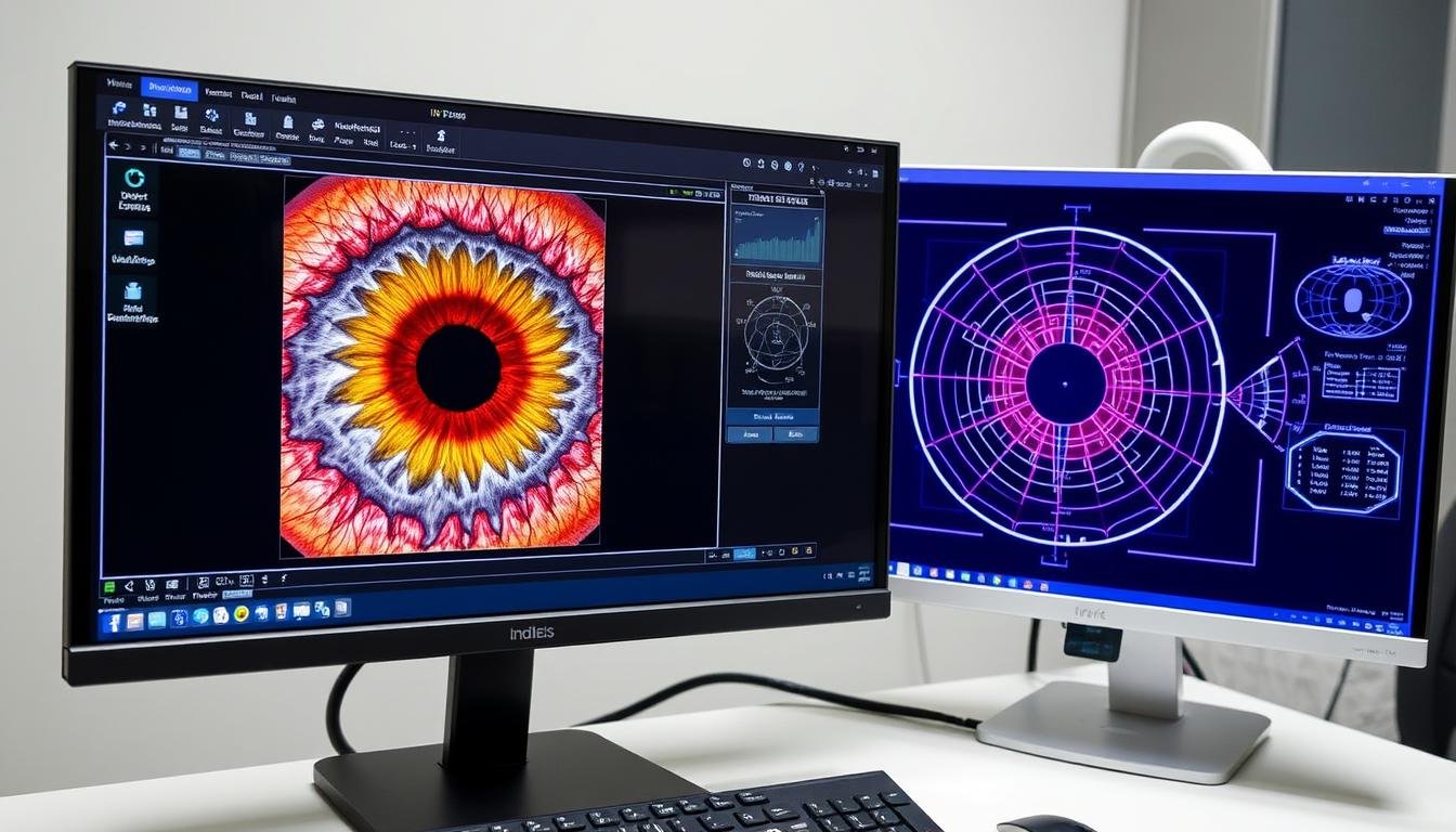 Software especializado para iridología mostrando análisis digital del iris