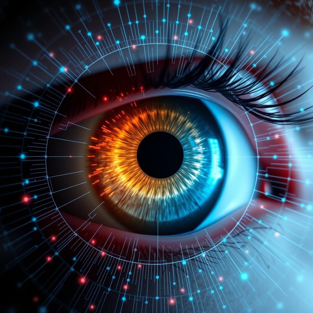 Visualización de algoritmos de IA analizando patrones de iris