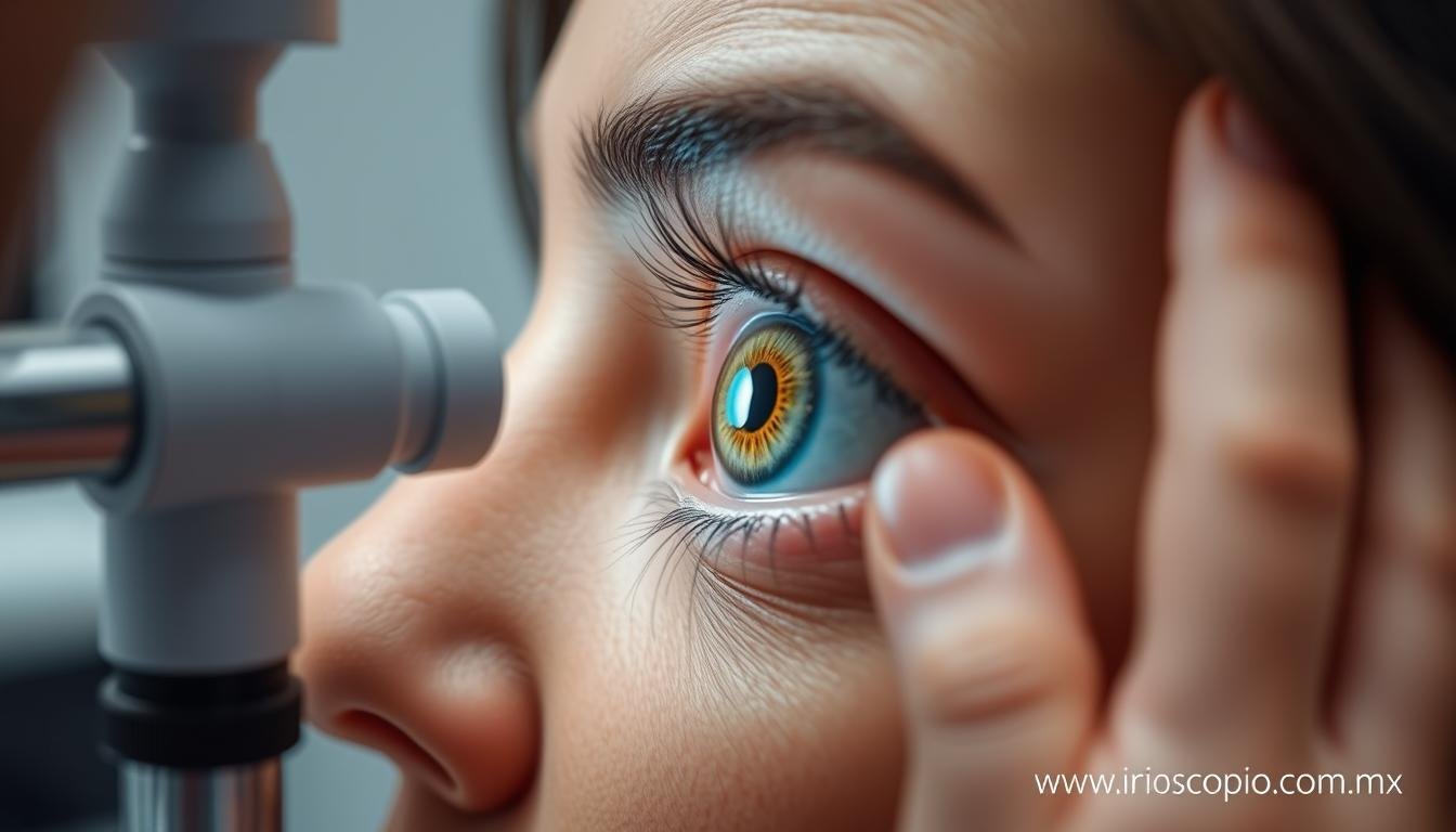 Análisis de iridología durante el embarazo mostrando el iris de una mujer embarazada