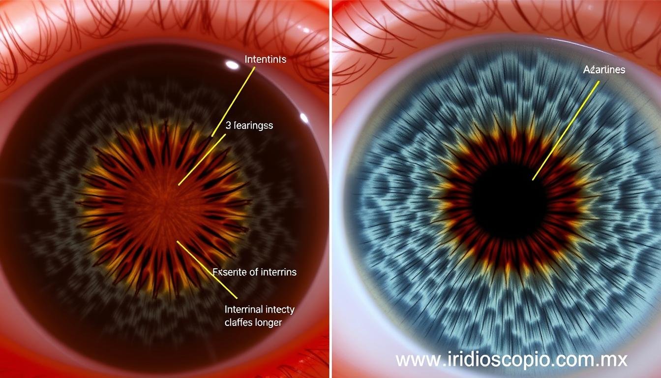 Comparación de diferentes signos intestinales en el iris según la iridología Comparación de diferentes signos intestinales en el iris según la iridología