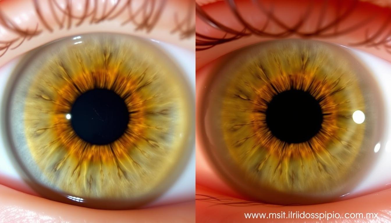 Comparación de imágenes del iris antes y durante el embarazo mostrando cambios sutiles Comparación de imágenes del iris antes y durante el embarazo mostrando cambios sutiles