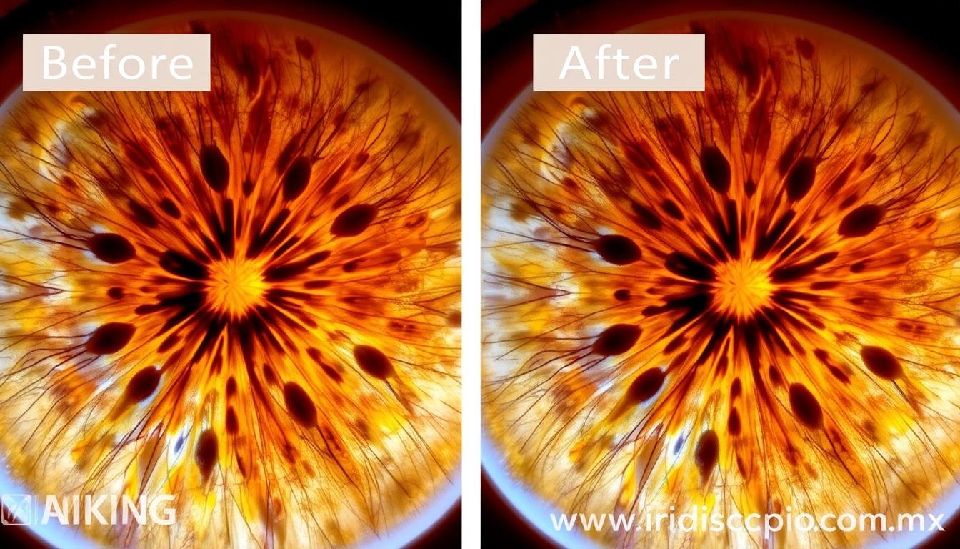 Comparación de iris antes y después de tratamiento para problemas prostáticos Comparación de iris antes y después de tratamiento para problemas prostáticos