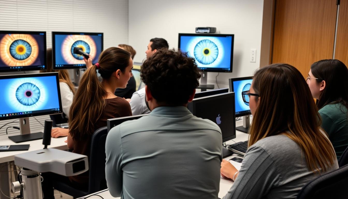 Estudiantes beneficiarios de becas en una Escuela de iridología
