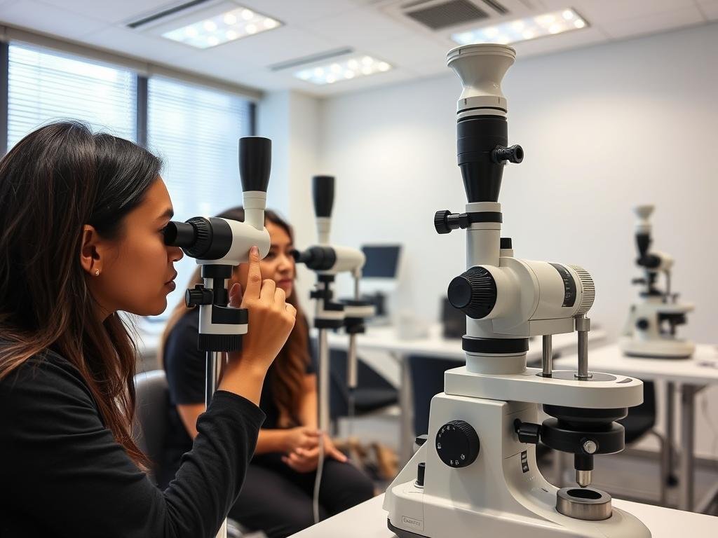 Estudiantes utilizando iridoscopios en MASHACH