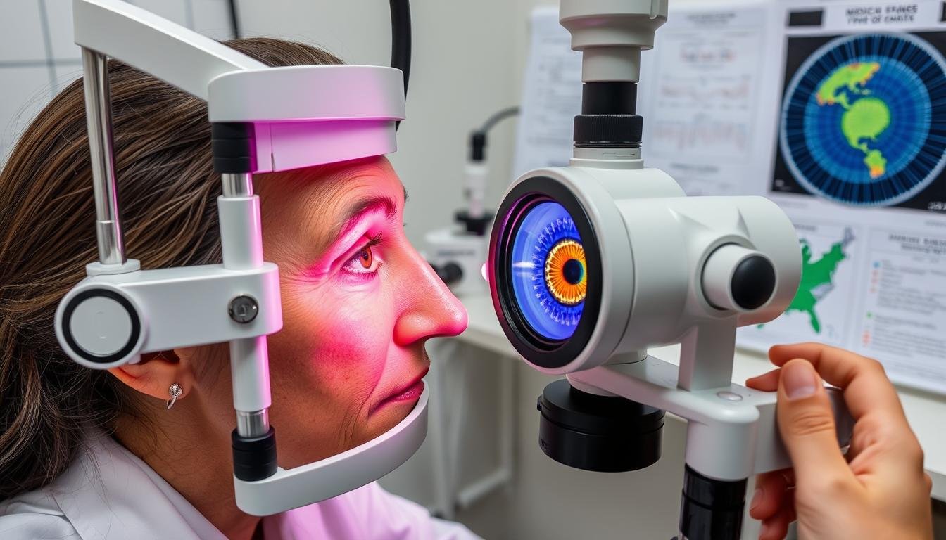 Iridólogo especializado analizando el iris de un paciente