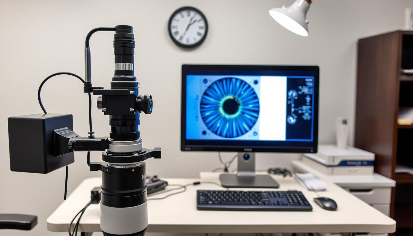 Iridoscopio profesional utilizado por graduados de una escuela de iridología