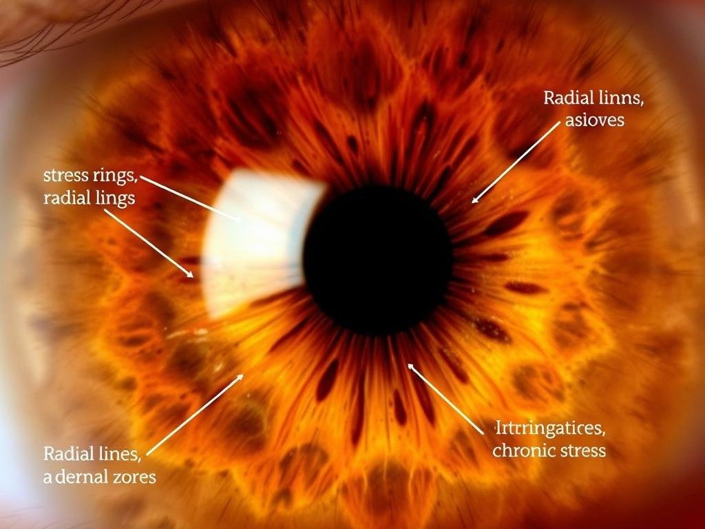 Iris con signos de fatiga adrenal en el mapa de iridología