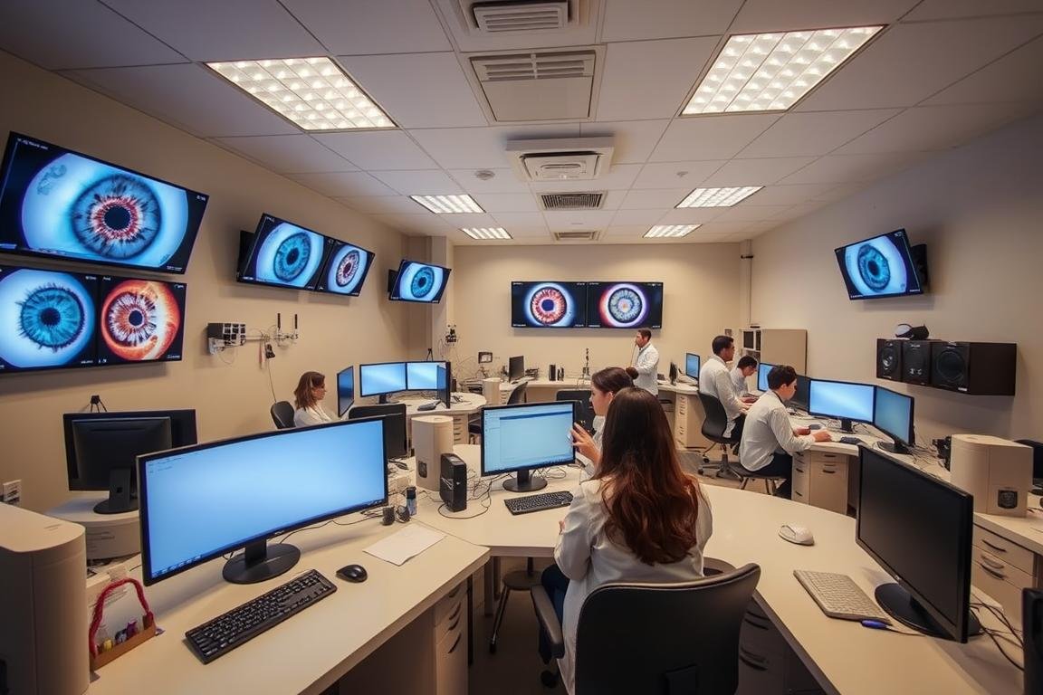 Laboratorio digital en una escuela de iridología con equipos avanzados