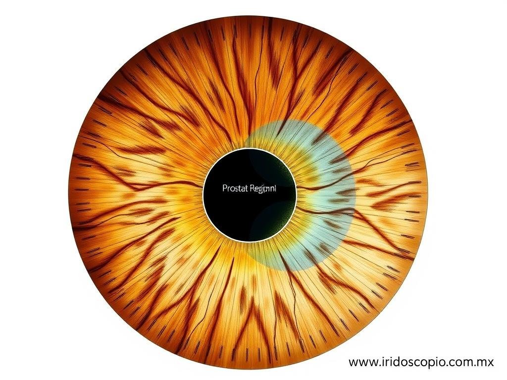 Mapa de iridología mostrando la zona correspondiente a la próstata Mapa de iridología mostrando la zona correspondiente a la próstata