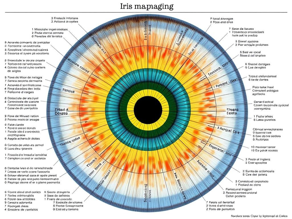 Mapa del iris mostrando las diferentes zonas relacionadas con órganos del cuerpo