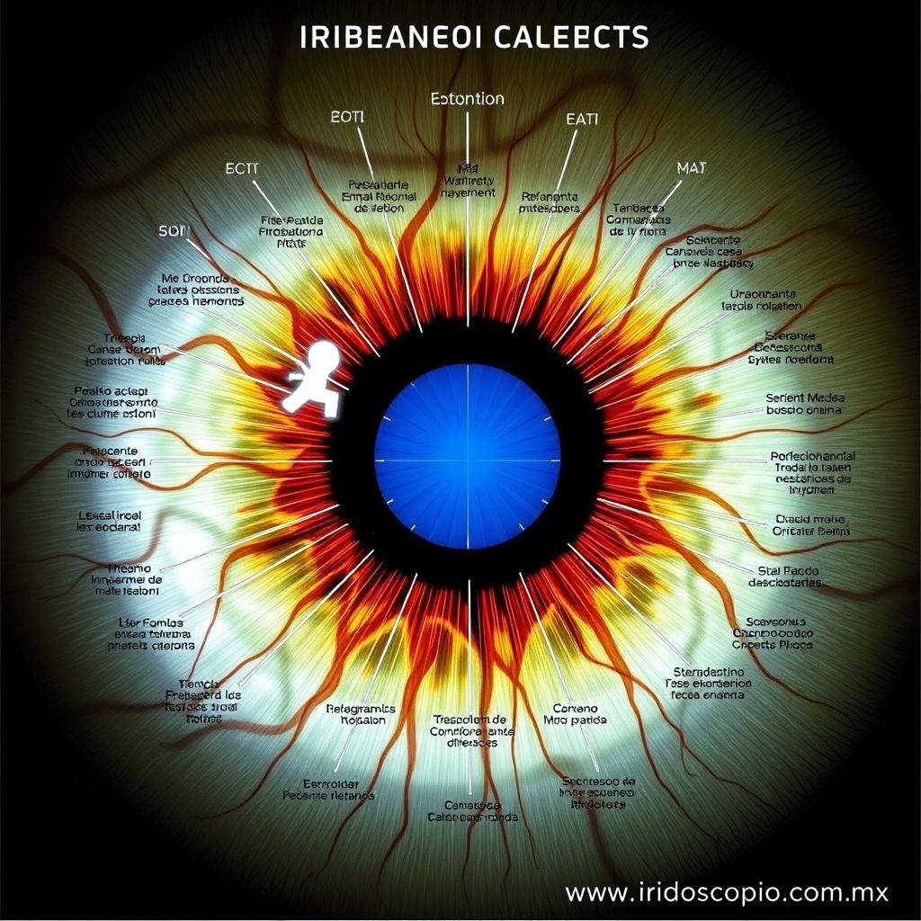Mapa iridológico mostrando las diferentes zonas del iris relacionadas con órganos del cuerpo Mapa iridológico mostrando las diferentes zonas del iris relacionadas con órganos del cuerpo