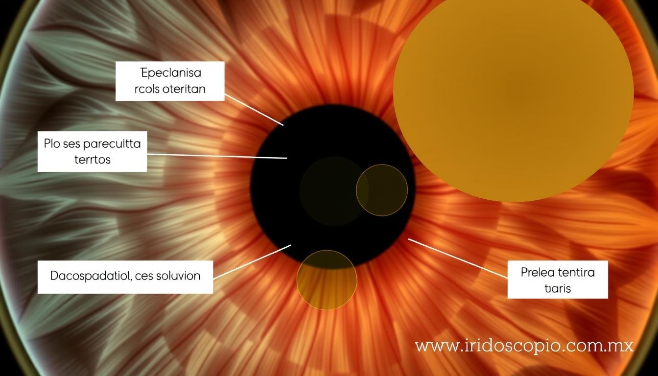 Mapa iridológico mostrando zonas relacionadas con la salud femenina y los ovarios