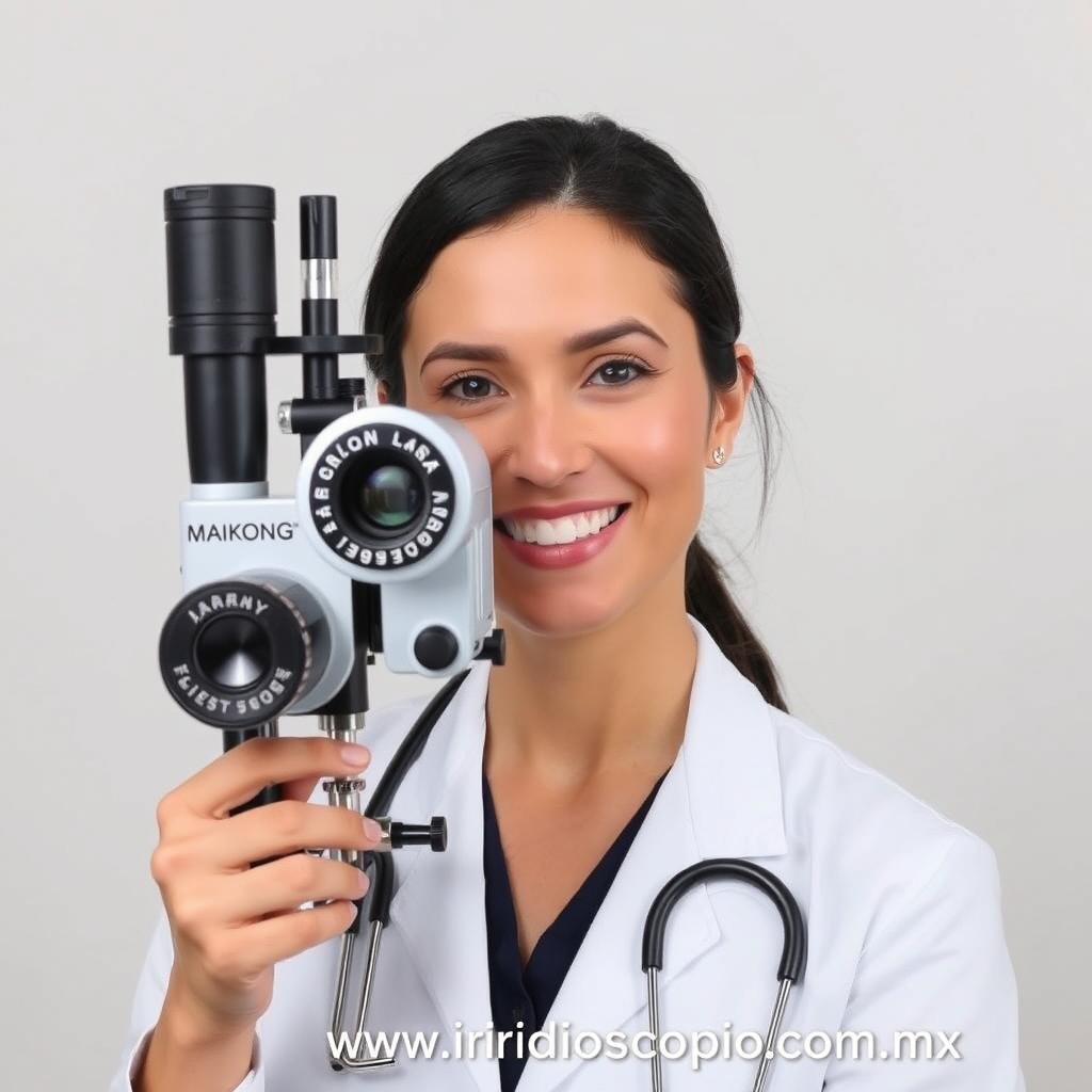 Profesional de la iridología utilizando equipos MAIKONG