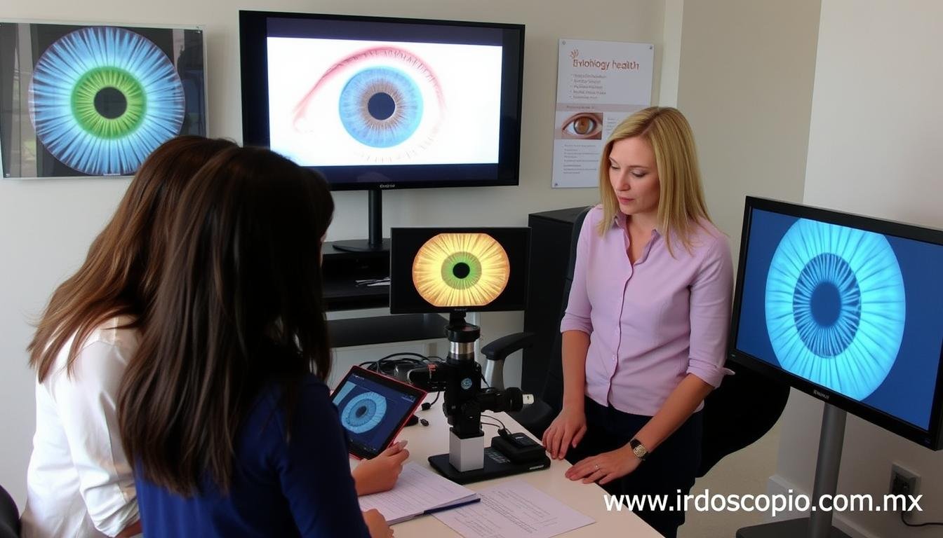 Profesionales estudiando iridología aplicada a la salud femenina Profesionales estudiando iridología aplicada a la salud femenina