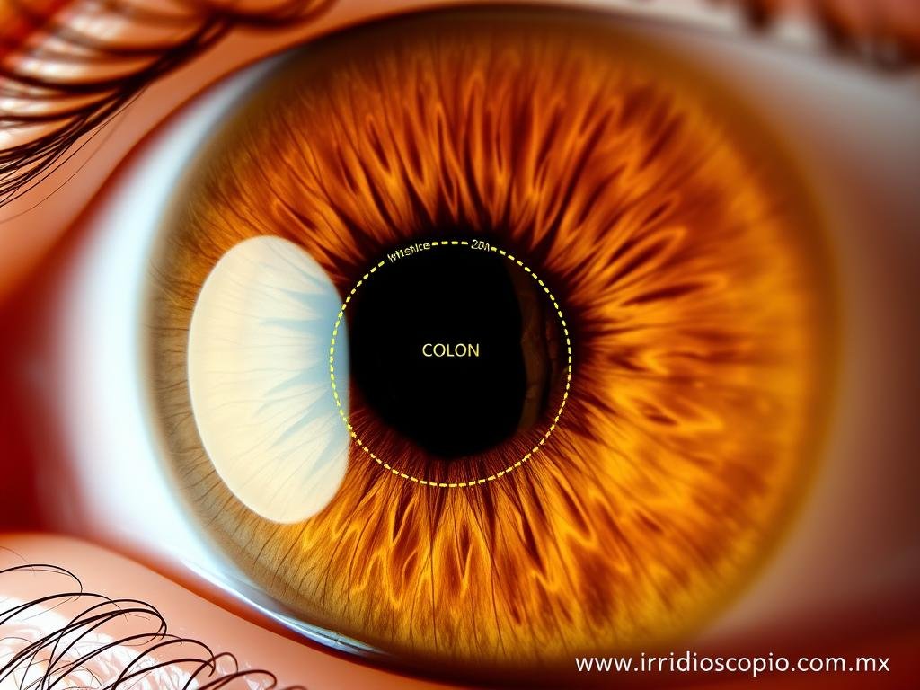 Zona del iris que corresponde al sistema digestivo e intestinos en el mapa de iridología Zona del iris que corresponde al sistema digestivo e intestinos en el mapa de iridología
