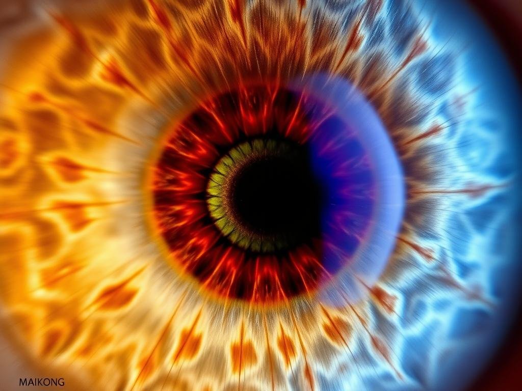 Análisis de iris mostrando signos de desequilibrio hormonal con iriologo Análisis de iris mostrando signos de desequilibrio hormonal con iriologo