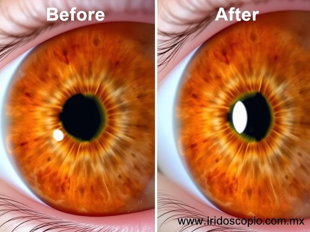 Antes y después del iris de un paciente con problemas digestivos Antes y después del iris de un paciente con problemas digestivos