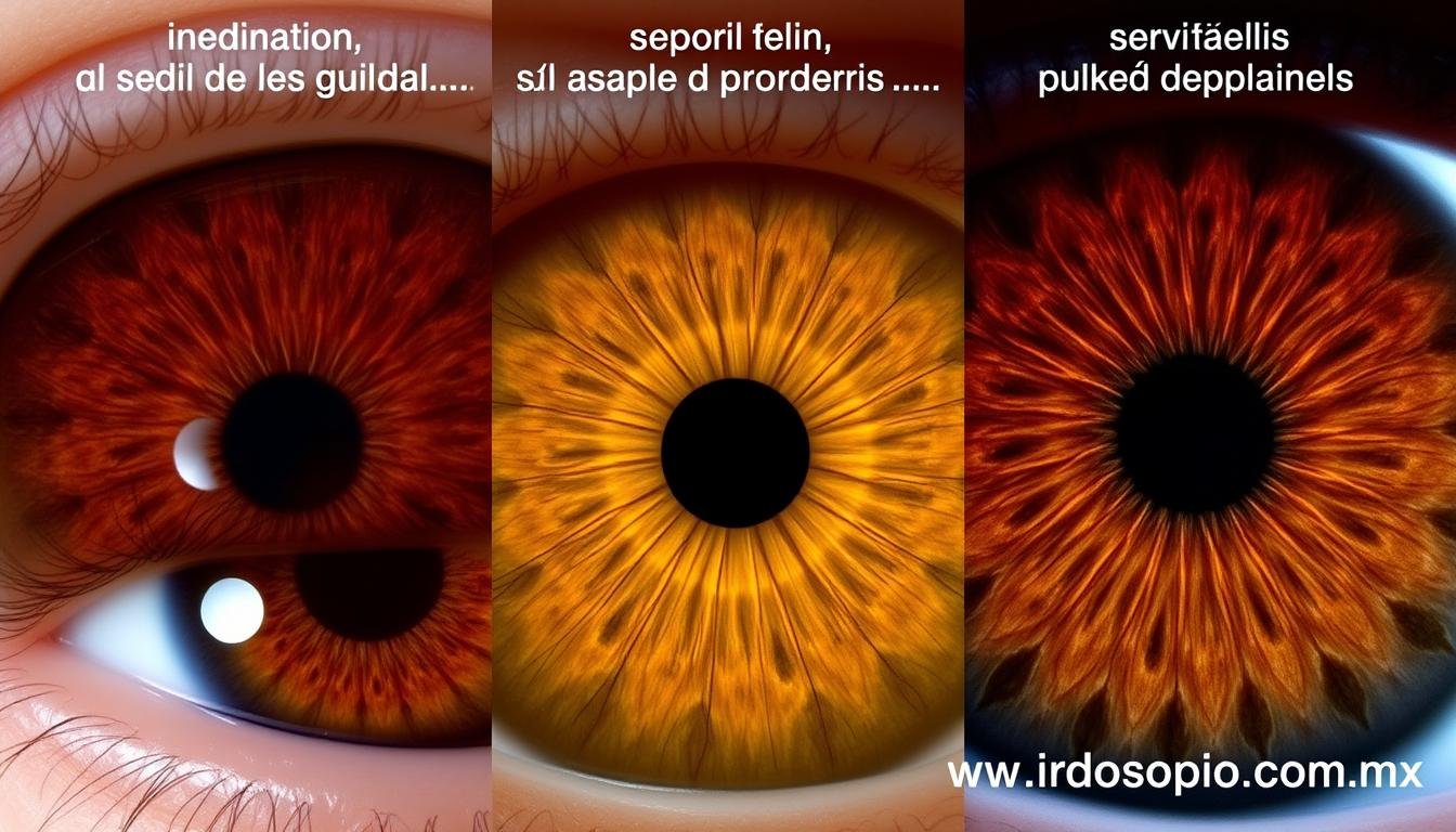 Comparación de diferentes iris con sus interpretaciones según el mapa de iridología Comparación de diferentes iris con sus interpretaciones según el mapa de iridología