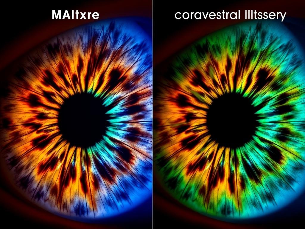 Comparación de imagen de iris capturada con equipo MAIKONG vs equipo convencional Comparación de imagen de iris capturada con equipo MAIKONG vs equipo convencional