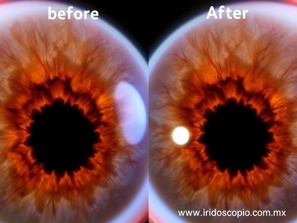 Comparación de iris antes y después de tratamiento para desequilibrios neurológicos Comparación de iris antes y después de tratamiento para desequilibrios neurológicos