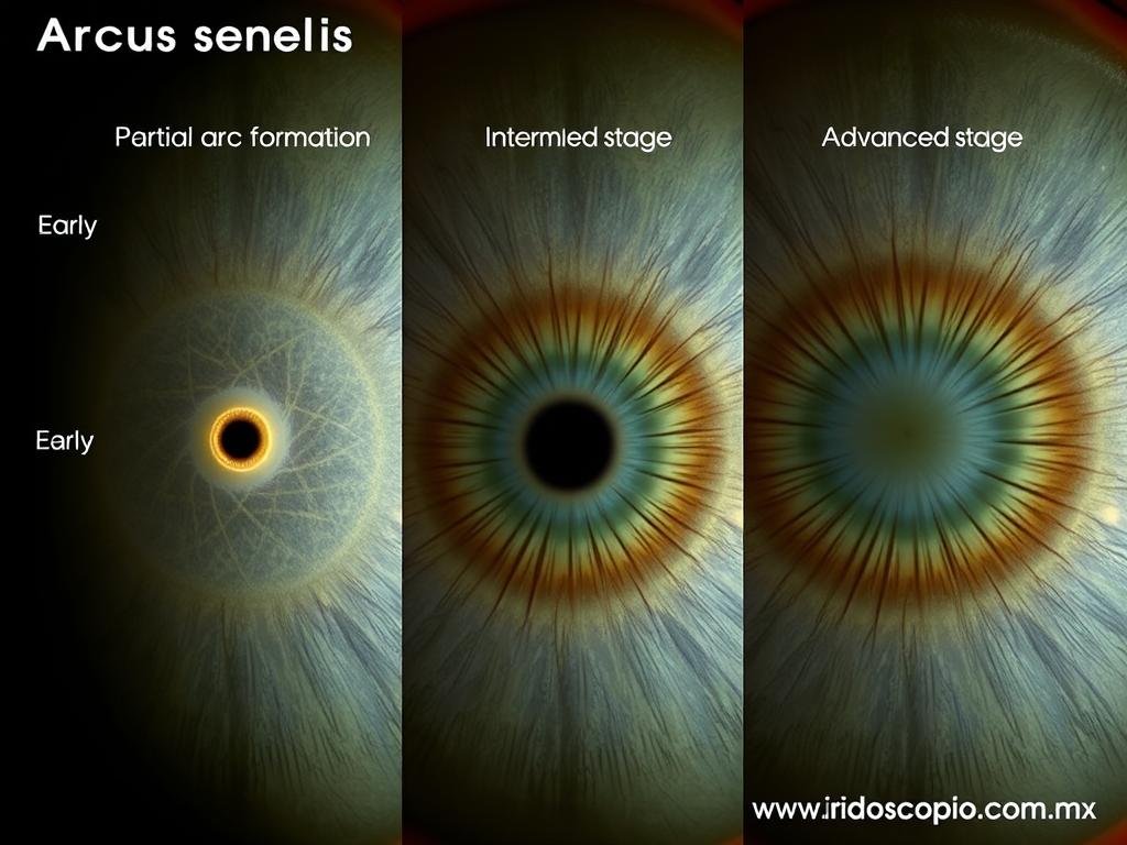 Diferentes etapas de desarrollo del arco senil en iridología Diferentes etapas de desarrollo del arco senil en iridología