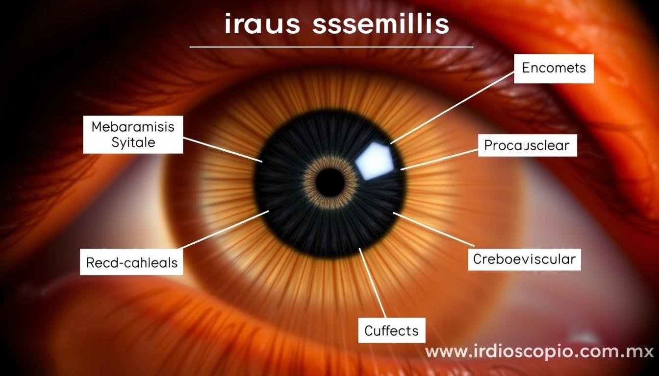 Interpretación iridológica del arco senil mostrando su relación con sistemas corporales Interpretación iridológica del arco senil mostrando su relación con sistemas corporales