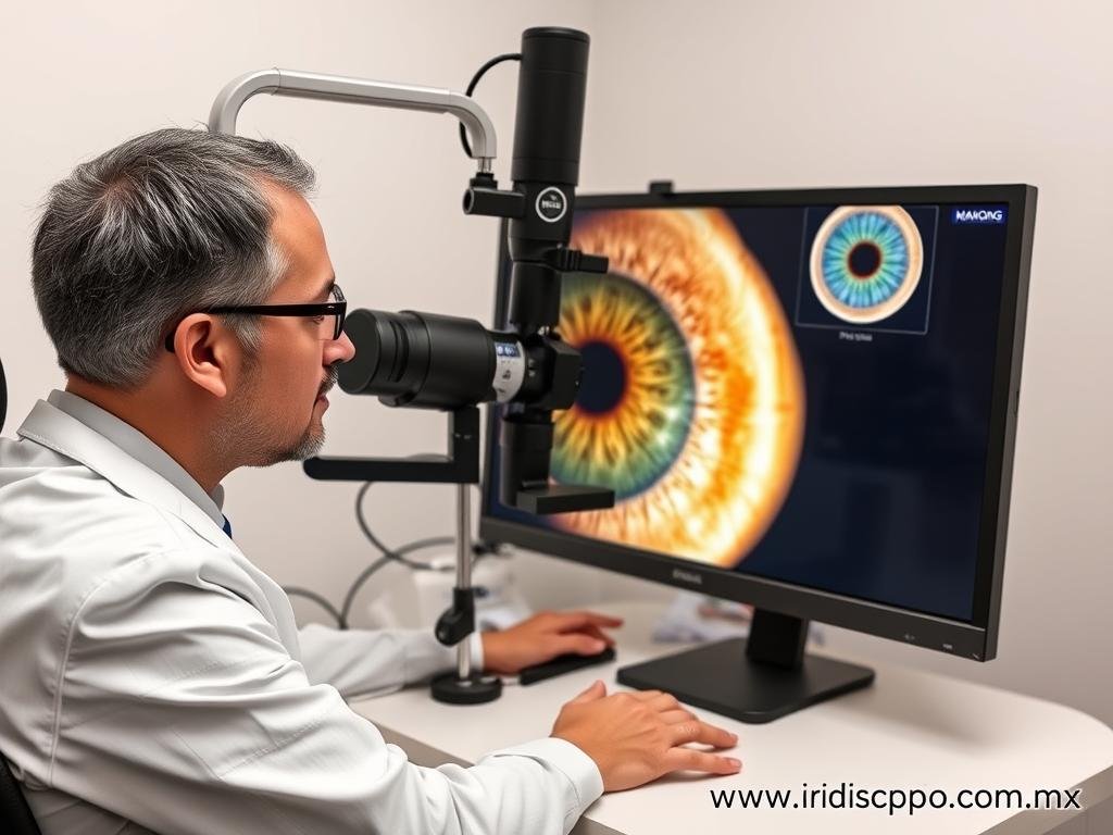 Iriologo utilizando equipo MAIKONG para análisis detallado del sistema nervioso Iriologo utilizando equipo MAIKONG para análisis detallado del sistema nervioso