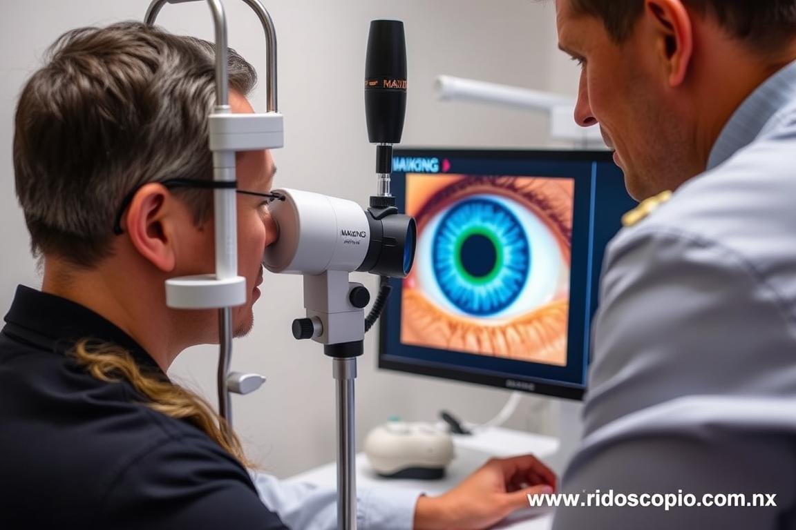 Iriologo utilizando un Iridoscopio MAIKONG para análisis detallado Iriologo utilizando un Iridoscopio MAIKONG para análisis detallado