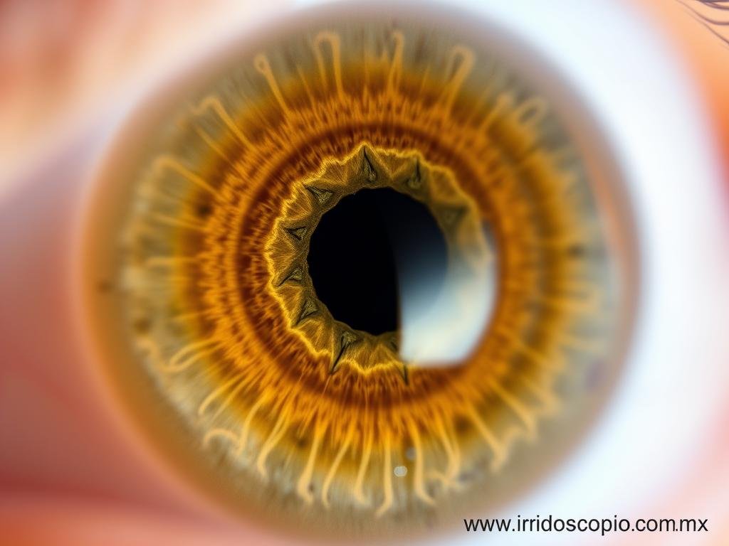 Iris mostrando anillos de tensión indicativos de estrés crónico Iris mostrando anillos de tensión indicativos de estrés crónico