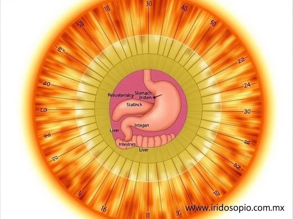 Mapa iridológico mostrando las zonas relacionadas con el sistema digestivo Mapa iridológico mostrando las zonas relacionadas con el sistema digestivo
